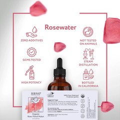 HBNO California Bottled Organic Rose Water for Face 4 fl 4 Fl Oz (Pack of 1)