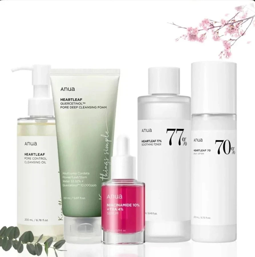 ANUA Routine Skincare Set – 5Pcs (Cleanser+Toner+Cleansing Oil+Serum+Lotion)