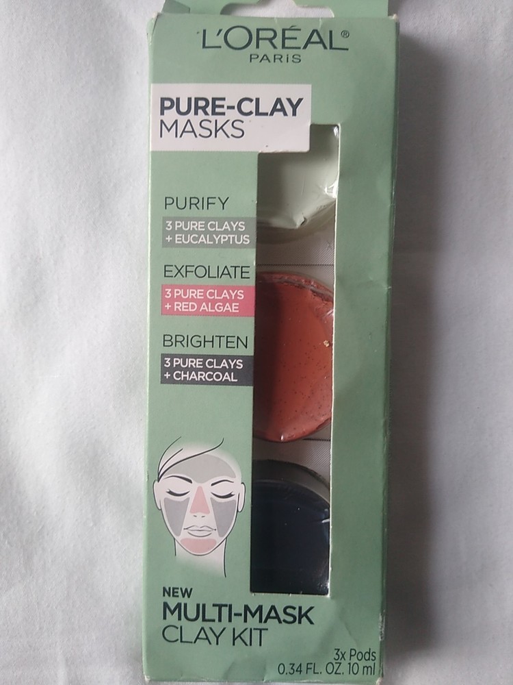 L&rsquo;Oreal Paris 3 Pure Clay Face Multi-Masks Purify Exfoliate Brighten 0.34 Oz