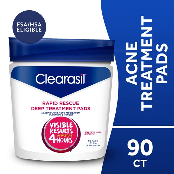 Clearasil Salicylic Acid Rapid Rescue Deep Treatment Acne Pads, 90 count