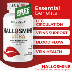 2 pack Hallosmine cream + Free Hallosmine Ultra Diosmin, Vein support supplement