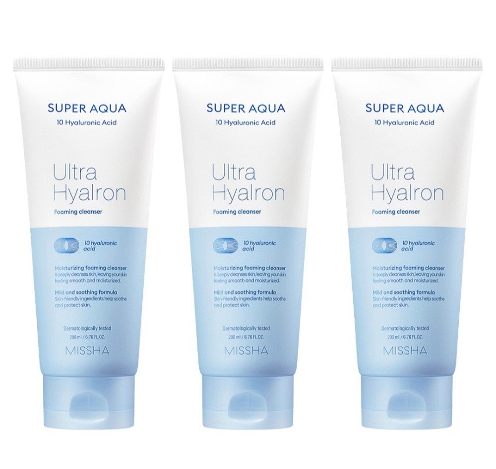 MISSHA Super Aqua Ultra Hyalron Foaming Cleanser – 200ml (3 Pack Set)