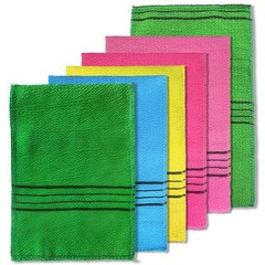 Jaasuee 6-Piece Exfoliating Washcloth Set, Korean Green+pink+yellow+blue+rose
