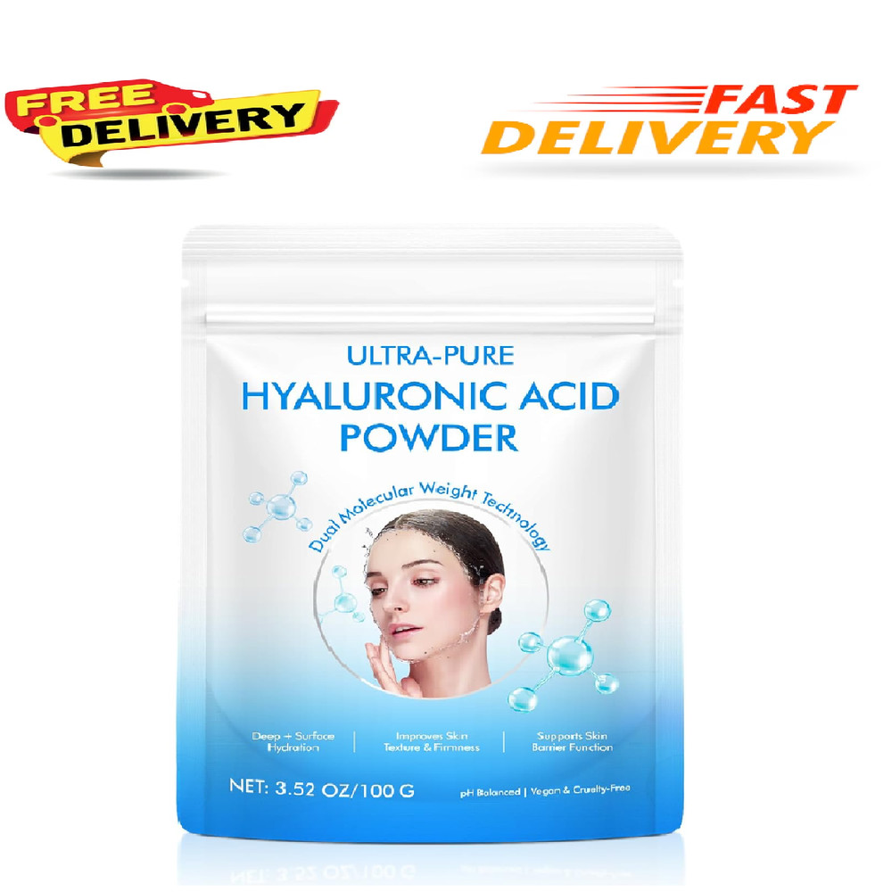 Pure Hyaluronic Acid Powder for Face & Joints, Dual Molecular Weight for Deep Hy