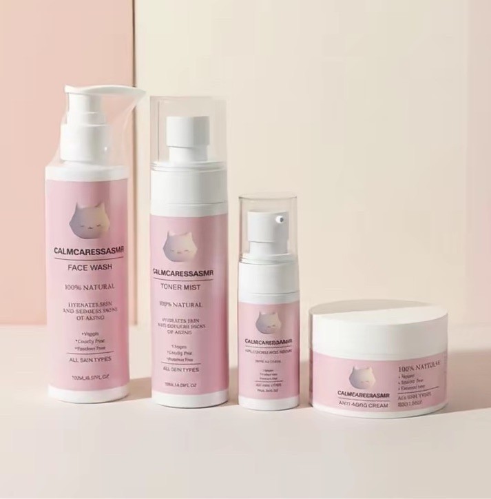 4-Pc CalmCaress Skincare Set Face Wash Toner Serum Cream New Sealed
