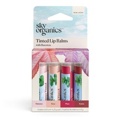 Sky Organics Tinted Lip Balms w/ Beeswax 4 Pack Shimmer, Rose, Plum & Raisin