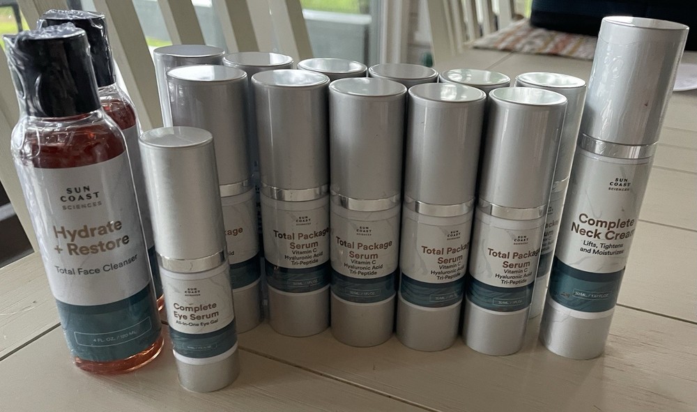 Sun Coast lot 11 Total Package Serum, 2 cleanser, 1 eye and 1 neck serum New