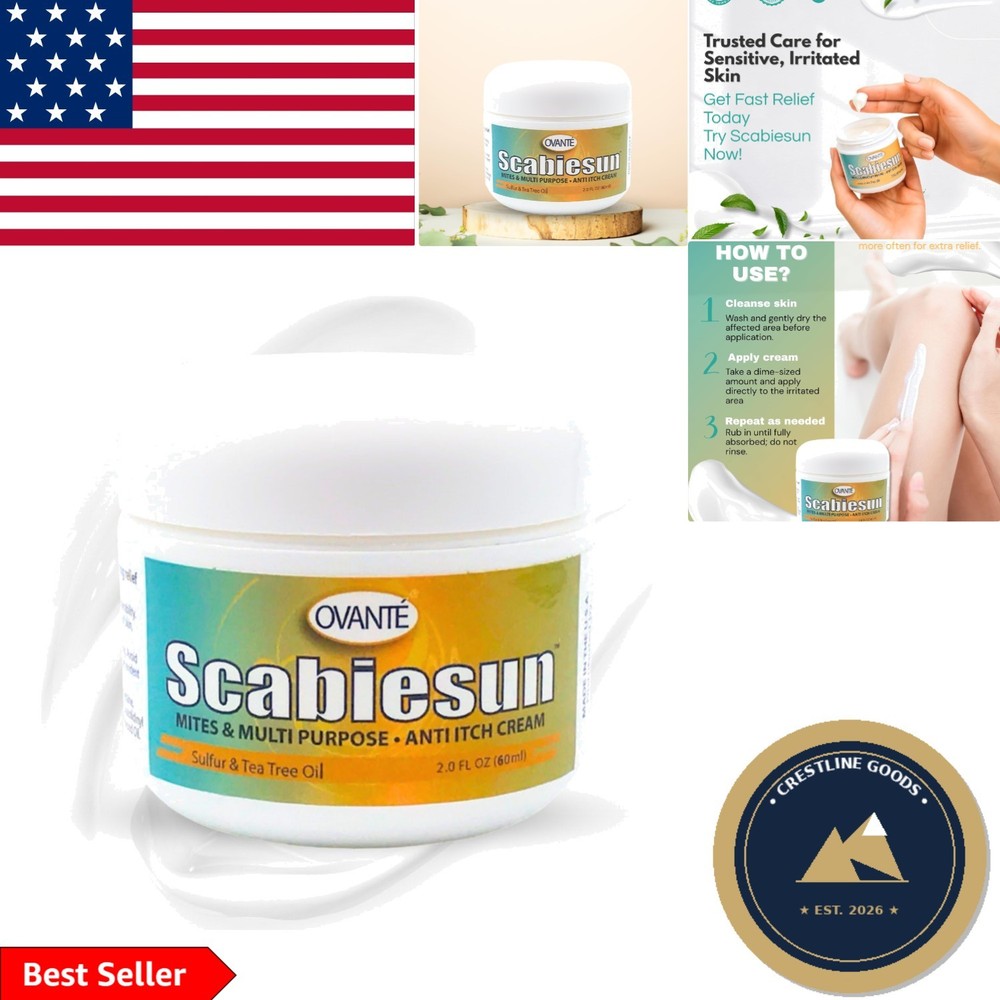 Fast-Absorbing Scabiesun Cream – 2 Oz Jar, Natural Itch Relief with Tea Tree Oil