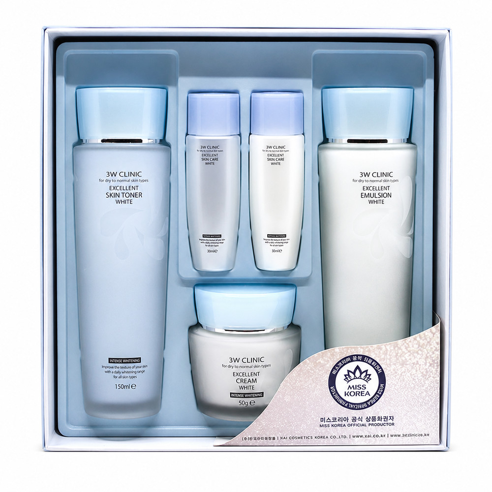 3W CLINIC Excellent White Brightening Skin Care Set + 2 Deluxe Samples K-Beauty