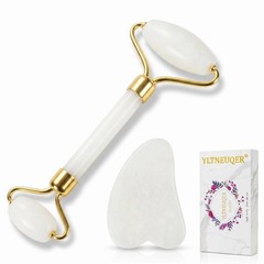 YLTNEUQER Natural Gua Sha & Jade Roller Set, Tool for Middle, White