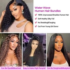 Hair Bundles Water Wave 10 12 14 Inch Brazilian Remy Natural Black Yavida Human