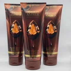 Bath & Body Works LOT of 3 Bottles Chocolate Amber Body Cream Lotion 8 oz