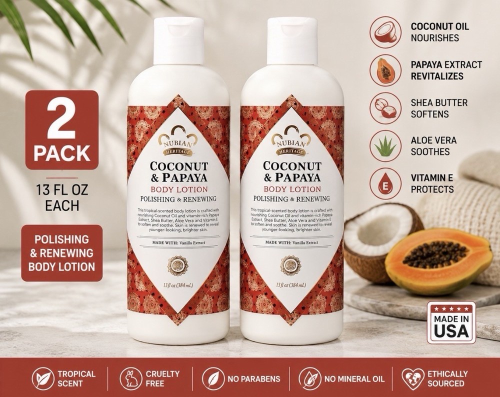 Nubian Heritage Coconut & Papaya Body Lotion 13 fl oz ×2 – Polishing Renewing