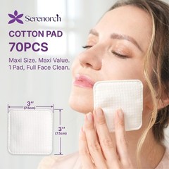 Serenorch Extra Large Cotton Pads 3X3 Inch 70 Count 100 Cotton Squares For