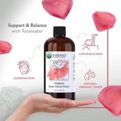 HBNO California Bottled Organic Rose Water for 16 Fl Oz (Pack of 1), No Color