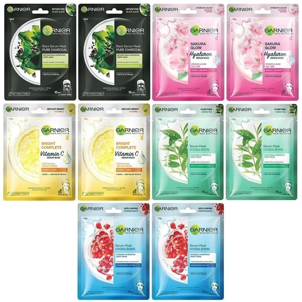 Garnier Skin Naturals Face Serum Sheet Mask – Pack of 10 – Free Shipping