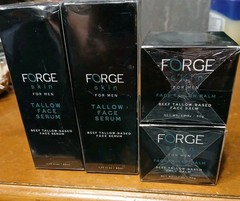 4 FORGE SKIN for Men Items. 2 Face Tallow Balm 50g + 2 50mm Serums Exp 2028
