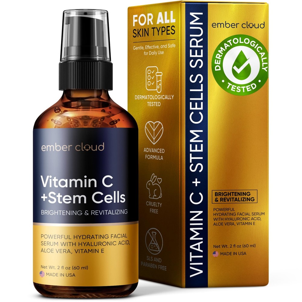 Vitamin C Serum for Face with Stem Cells Hyaluronic Acid Aloe Vera Vitamin E …