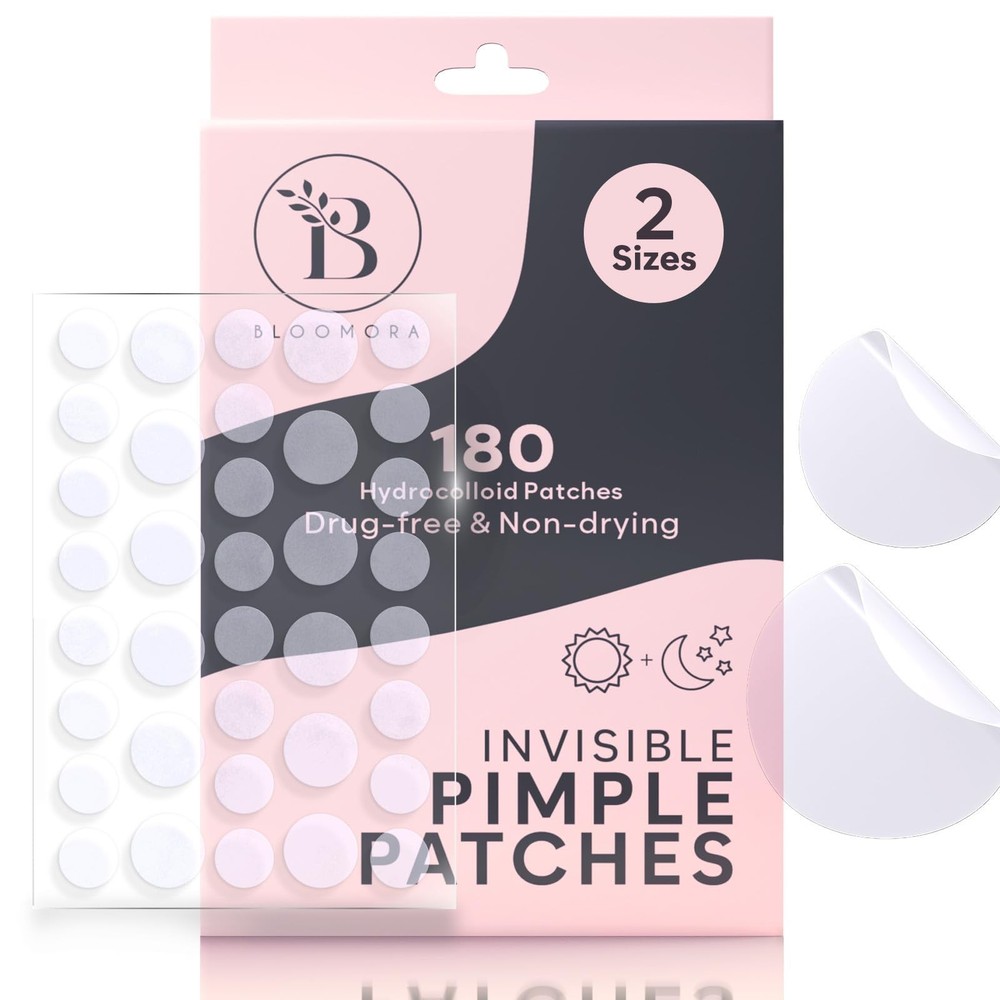 BLOOMORA Invisible Pimple Patches for Face 180 Count (Pack of 1), Transparent
