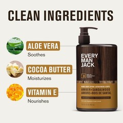 Every Man Jack Mens Amber + Sandalwood Hand & Body Lotion for All Skin Types – D