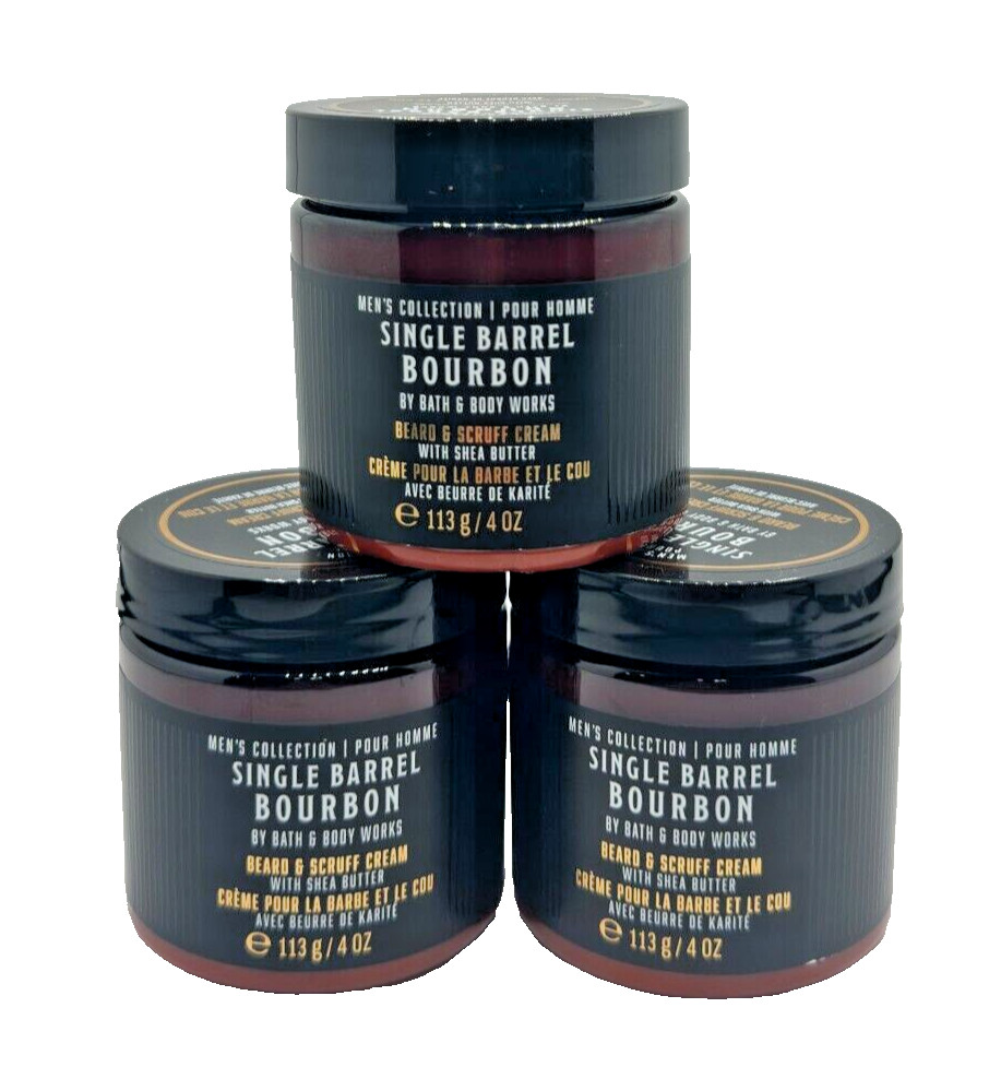 NEW Bath & Body Works Lot 3 Jars Single Barrel Bourbon Beard Scruff Cream 4 oz