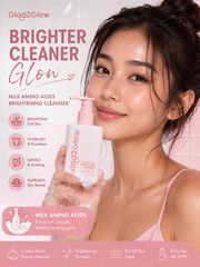 Glad2Glow Milk Amino Acids Brightening Facial Wash Cleanser 80g New + Free Gift