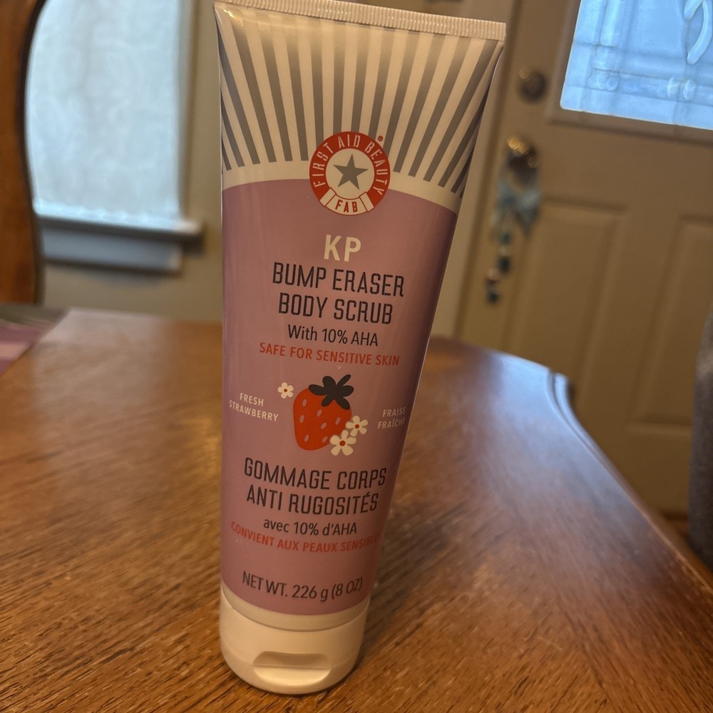 First Aid Beauty KP Bump Eraser Exfoliating Body Scrub, with 10% AHA, 8 oz