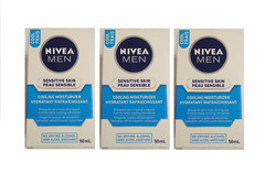 Lot of 3 NIVEA MEN Sensitive Skin Cooling Moisturizer, NO DRYING ALCOHOL 50 mL
