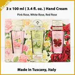Florence Tuscany Italian Hand Cream Gift Set, Pink White Red Rose 3×100 ml NEW