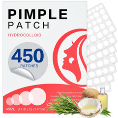 450 Hydrocolloid Acne Patches Natural Ingredients, 4 Sizes, Fast Overnight Care