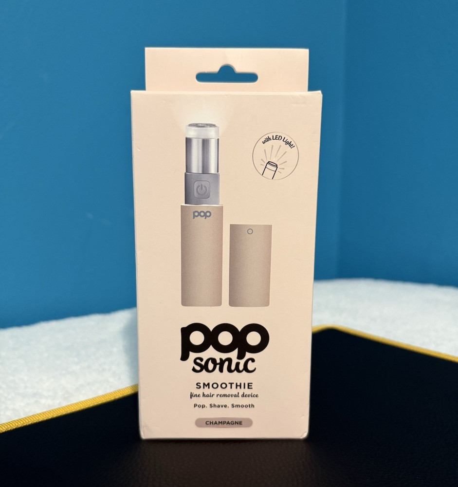 Pop Sonic Smoothie Facial Hair Remover LED Light Battery Powered Champagne