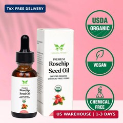 USDA Certified Organic Rosehip Seed Oil (1 Oz) 100% Pure Natural, Chemical-Free,