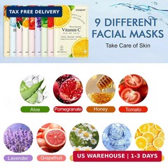 KONEUK 9 Pack Collagen Face Masks Skincare for Women, Hydrating Sheet Face Masks