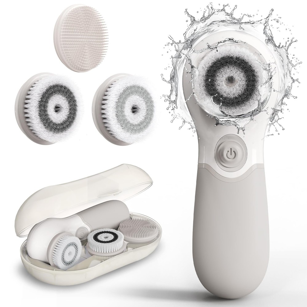 Face Scrubber with 3 Brush Heads & 2 Speeds – Deep Cleaning, Grey