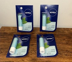 4 Packs, Nivea Mint & Mineral Refreshing Lip Care Shea & Peppermint Extract