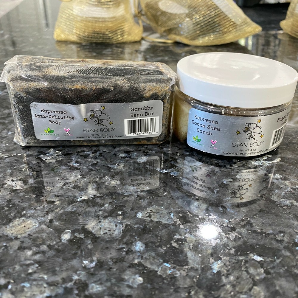 Star Body Espresso Anti-Cellulite Coffee Bean Bar AND Espresso Shea Sugar Scrub