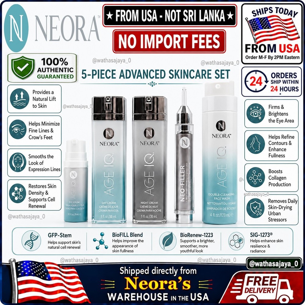 Neora Advanced Skincare Set 5 Pc Face Wash Neo-FILLER Day Night Eye🚚From USA🚚