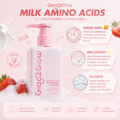 Glad2Glow Milk Amino Acids Brightening Facial Wash Cleanser 80g New + Free Gift