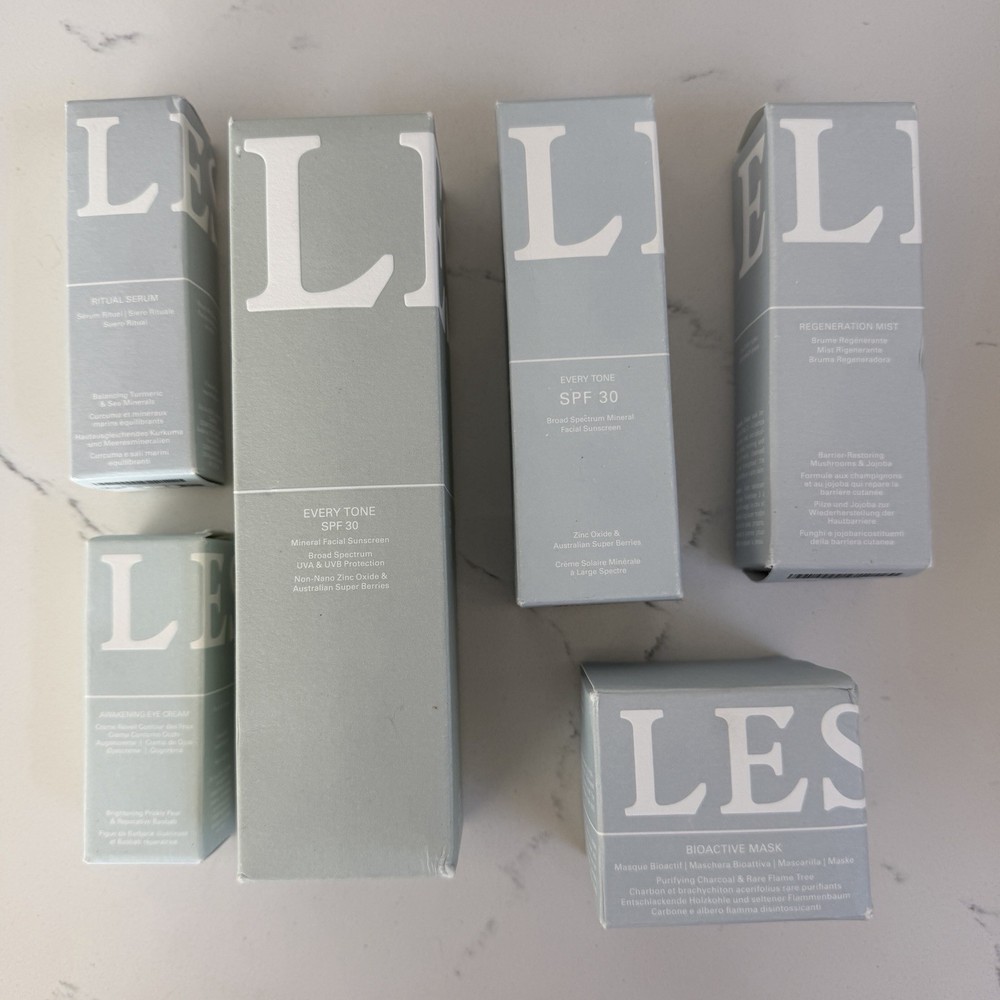 LESSE 6 Pc LOT Bioactive Mask, Regeneration Mist, Ritual Serum, Eye Cream, 2 SPF