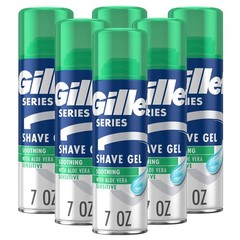 Gillette Series 3X Sensitive Shave Gel, Hydrates, 7 Ounce (Pack of 6), green