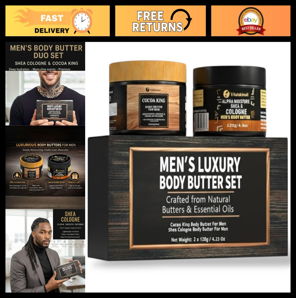 Men&rsquo;s Body Butter Set of 2 – Shea & Cocoa Moisturizer, Hydrating Skin Care