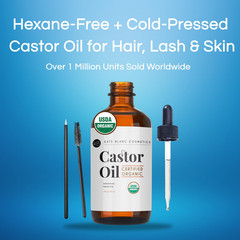 Castor Oil Organic for Hair, Lashes, Face, Skin (2Oz), 100% Pure, Cold Pressed,