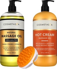 Anti Cellulite Massage Oil & Hot Cream Massage Gel 16.9 oz W Cellulite Massager