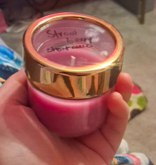 Pink Candle Jar with Gold Lid Strawberry Shortcake Sent Handmade
