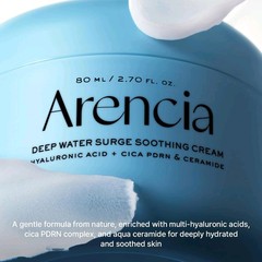 ARENCIA Deep Water Surge Soothing Cream, 2.70 fl oz, Hyaluronic Acid, Cica PDRN