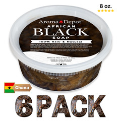 Raw African Black Soap Paste 8 oz. WHOLESALE Natural Wash Face Body Hair 6 PACK