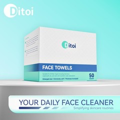 Ditoi Disposable Face Towels XL, Soft Cotton Facial Cleansing 50 pcs, White