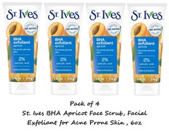 St. Ives BHA Apricot Face Scrub, Facial Exfoliant for Acne Prone Skin 6oz ​x4 pk
