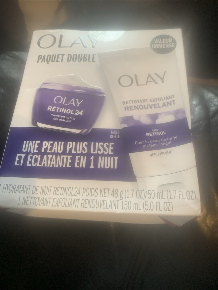 Olay Duo Pk Retinol24 Night Moisturizer &Exfoliating Cleanser FRAGRANCE FREE NEW