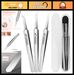 Professional Blackhead Tweezers Set – Stainless Steel Pimple Popper Tool Kit, Ex